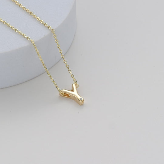 Gold Plated Initial Necklace Letter Y Created with Zircondia® Crystals Video