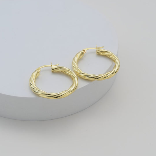 Gold Plated Thick Twisted Hoop Earrings Video