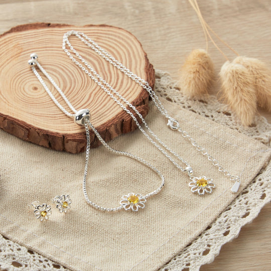 3pc Daisy Bracelet Set Created with Zircondia® Crystals - Philip Jones Jewellery