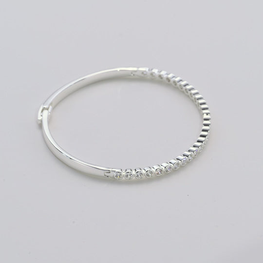 Silver Plated Tennis Bangle Created with Zircondia® Crystals Video
