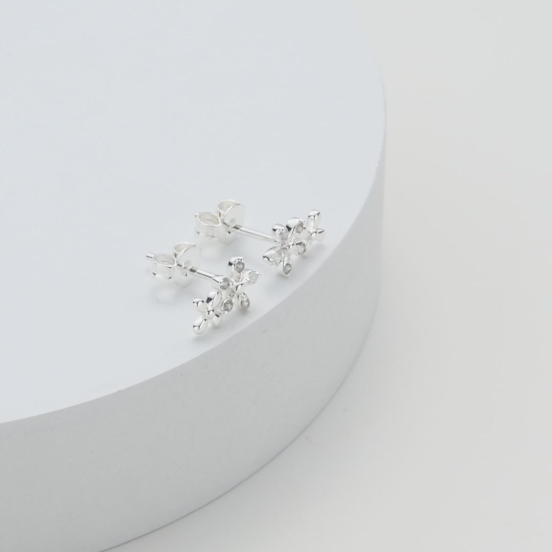 Silver Plated Flower Earrings Created with Zircondia® Crystals Video