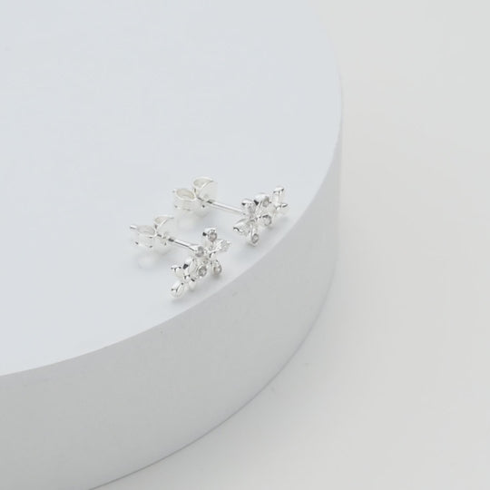 Silver Plated Flower Earrings Created with Zircondia® Crystals Video