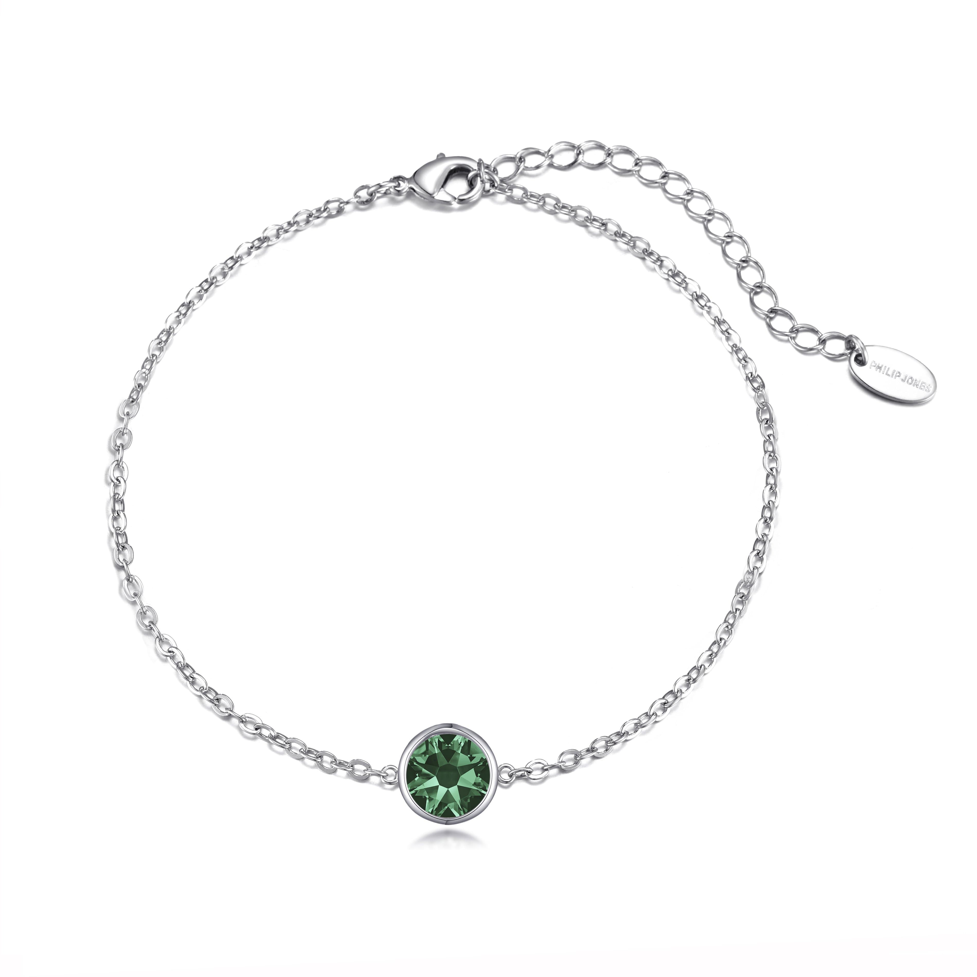 Green Crystal Anklet Created with Zircondia® Crystals by Philip Jones Jewellery