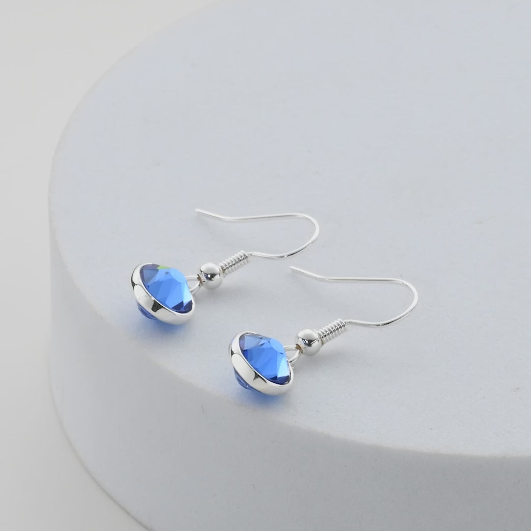 Dark Blue Crystal Drop Earrings Created with Zircondia® Crystals Video