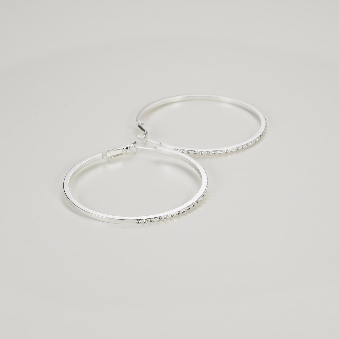 Silver Plated 50mm Hoop Earrings Created with Zircondia® Crystals Video