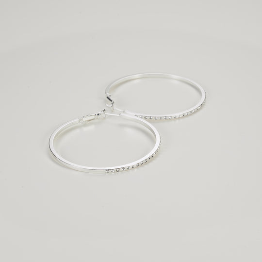 Silver Plated 50mm Hoop Earrings Created with Zircondia® Crystals Video