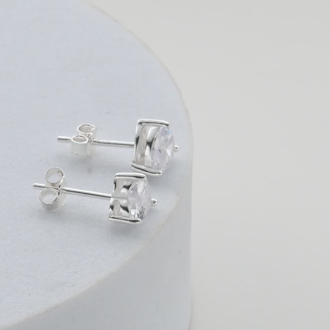 Sterling Silver Heart Stud Earrings Created with Zircondia® Crystals Video