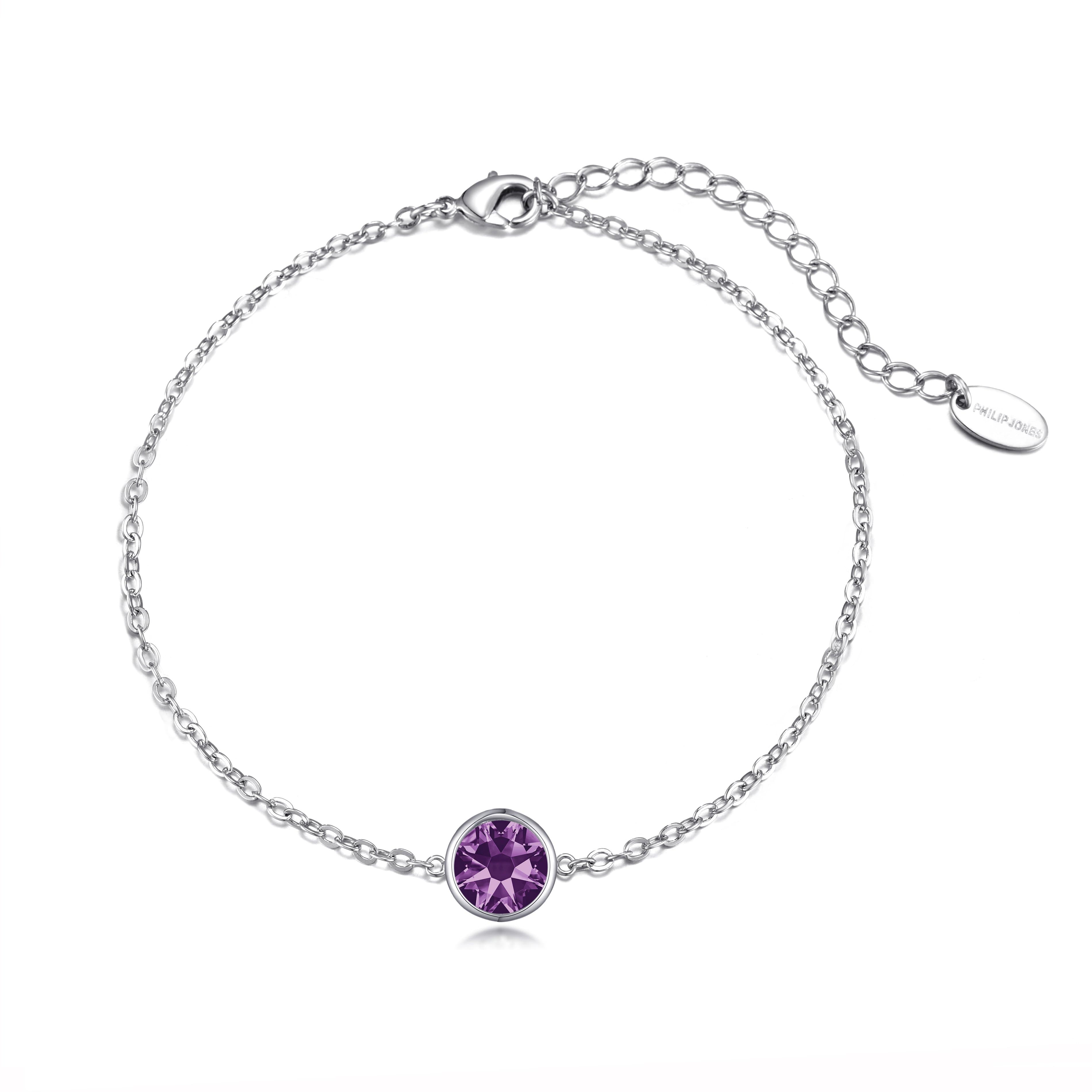 Purple Crystal Anklet Created with Zircondia® Crystals by Philip Jones Jewellery