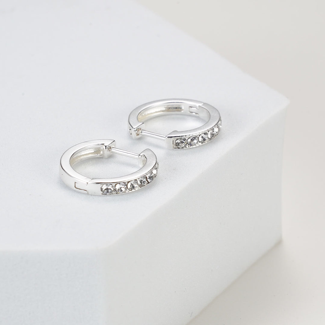 Silver Plated Hoop Earrings Created with Zircondia® Crystals Video