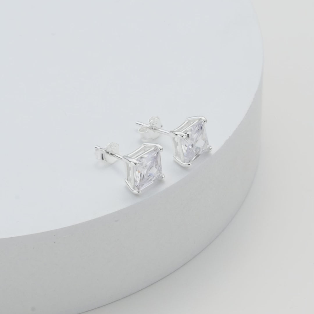 Sterling Silver Square Earrings Created with Zircondia® Crystals Video