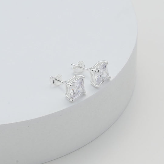 Sterling Silver Square Earrings Created with Zircondia® Crystals Video