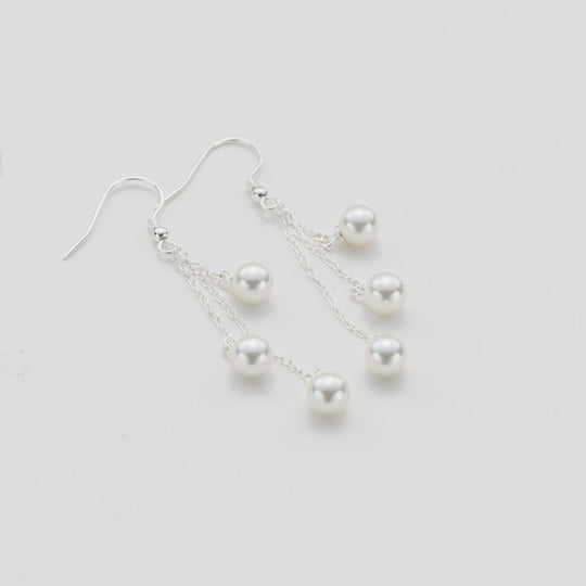 Sterling Silver Triple White Pearl Drop Earrings Video