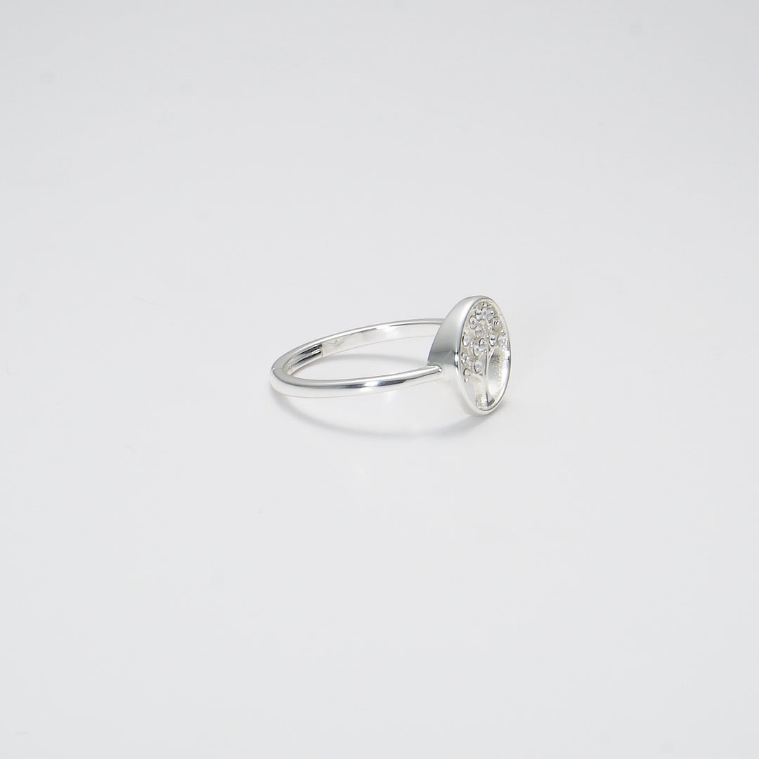 Silver Plated Tree of Life Ring Created with Zircondia® Crystals Video