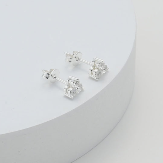 Silver Plated Three Stone Earrings Created with Zircondia® Crystals Video