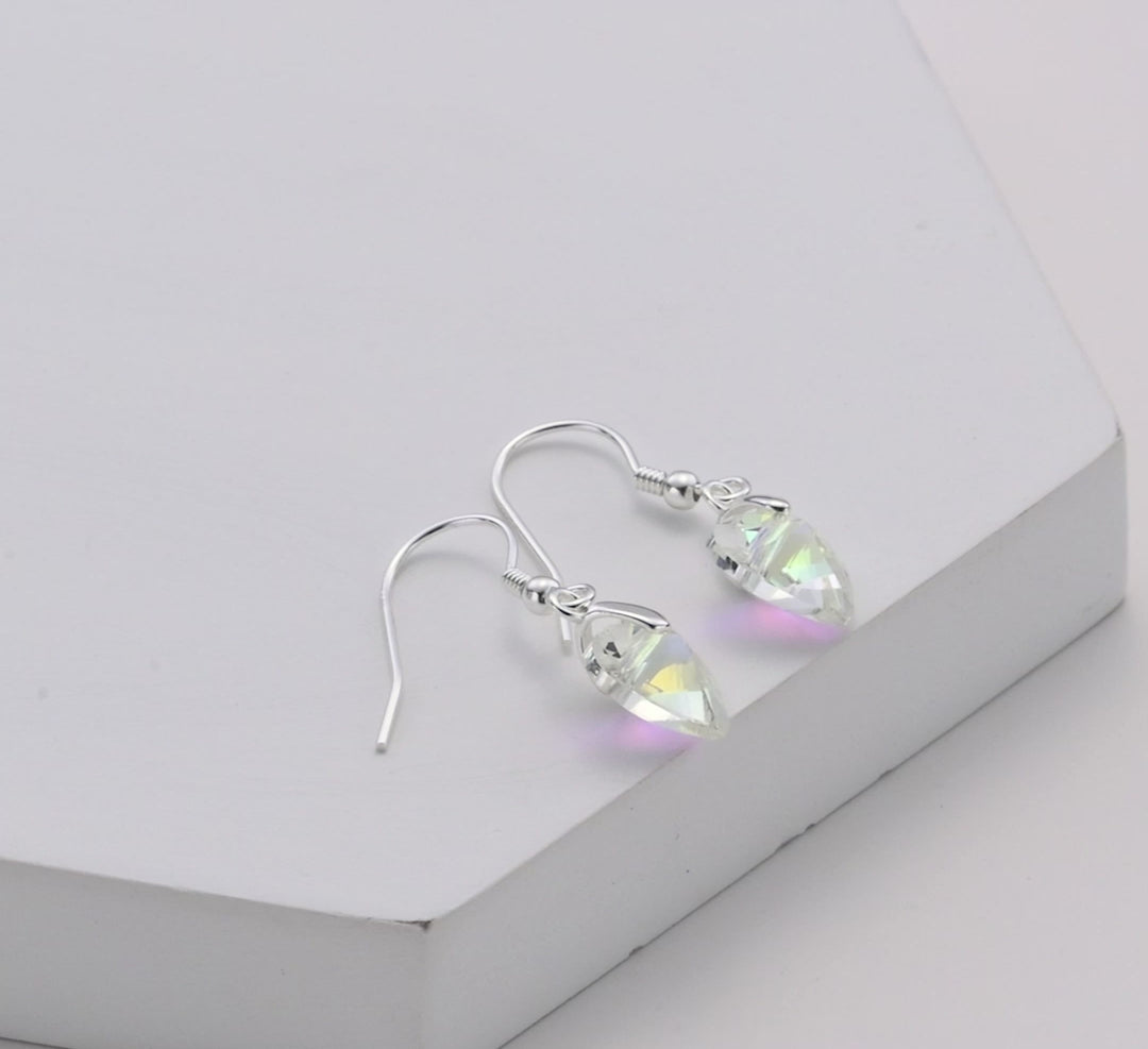 Sterling Silver Aurora Borealis Heart Earrings Created with Zircondia® Crystals Video