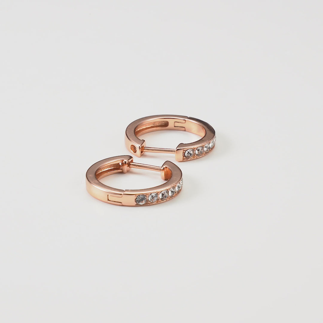 Rose Gold Plated Hoop Earrings Created with Zircondia® Crystals Video