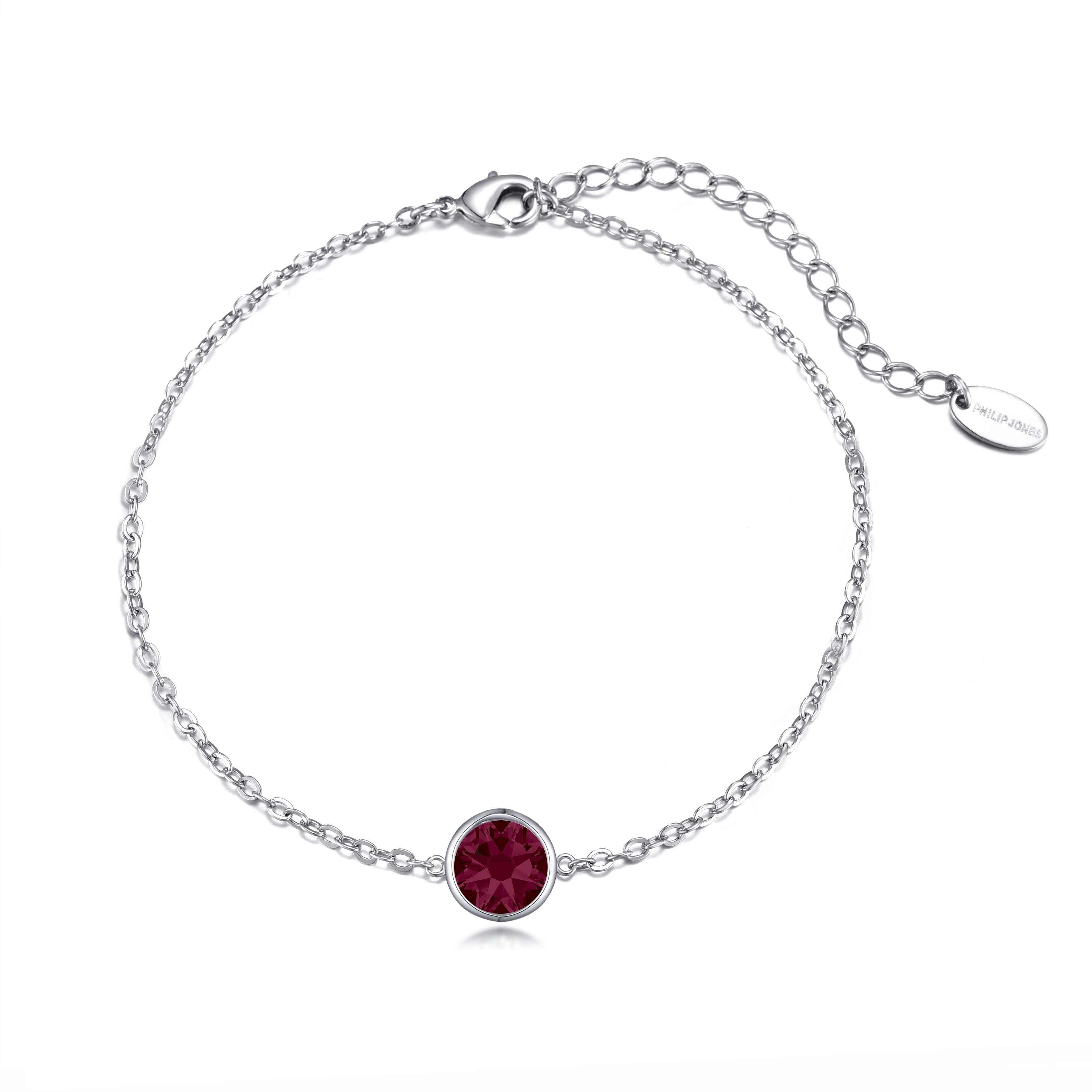 Red Crystal Anklet Created with Zircondia® Crystals by Philip Jones Jewellery