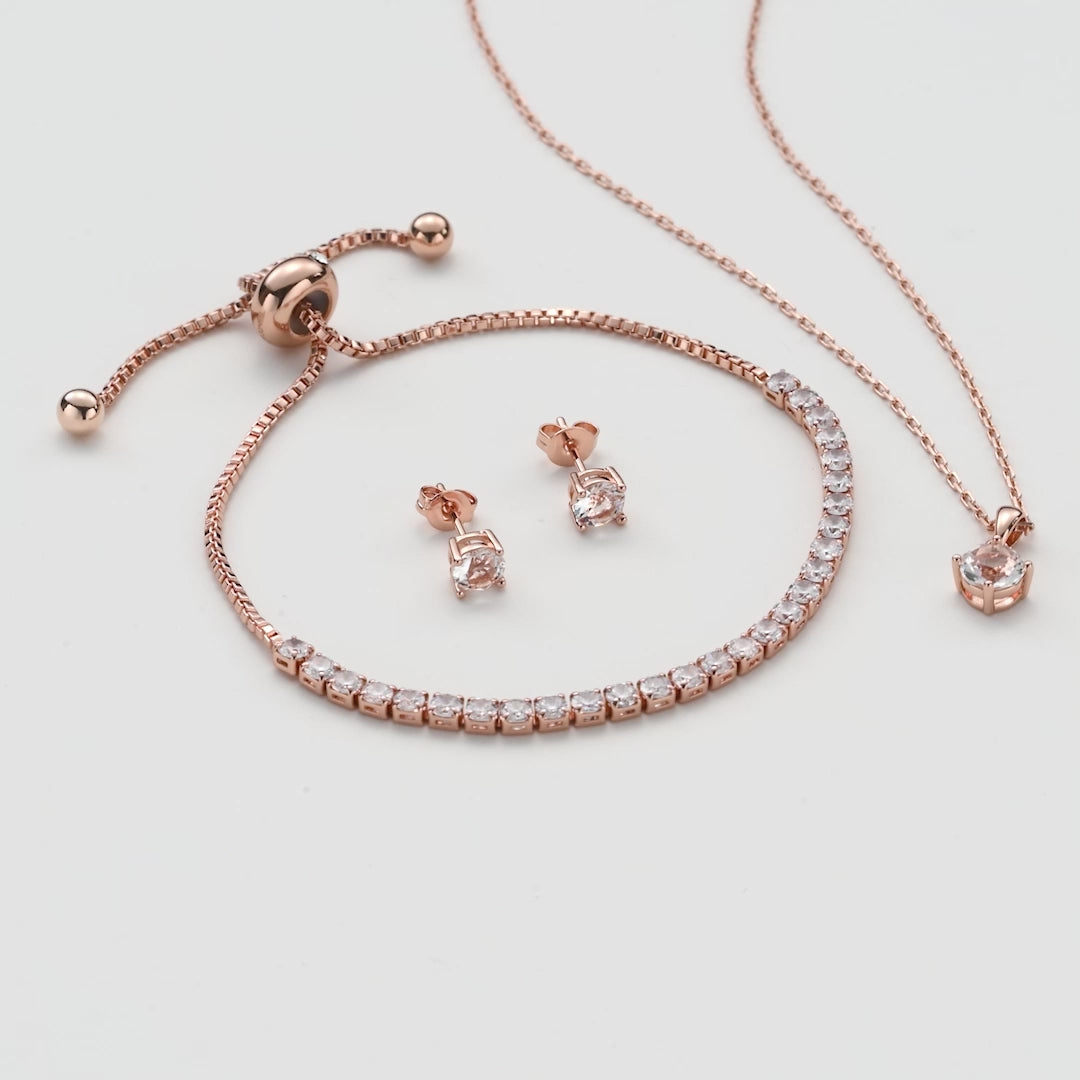 Rose Gold Plated Solitaire Friendship Set Created with Zircondia® Crystals Video