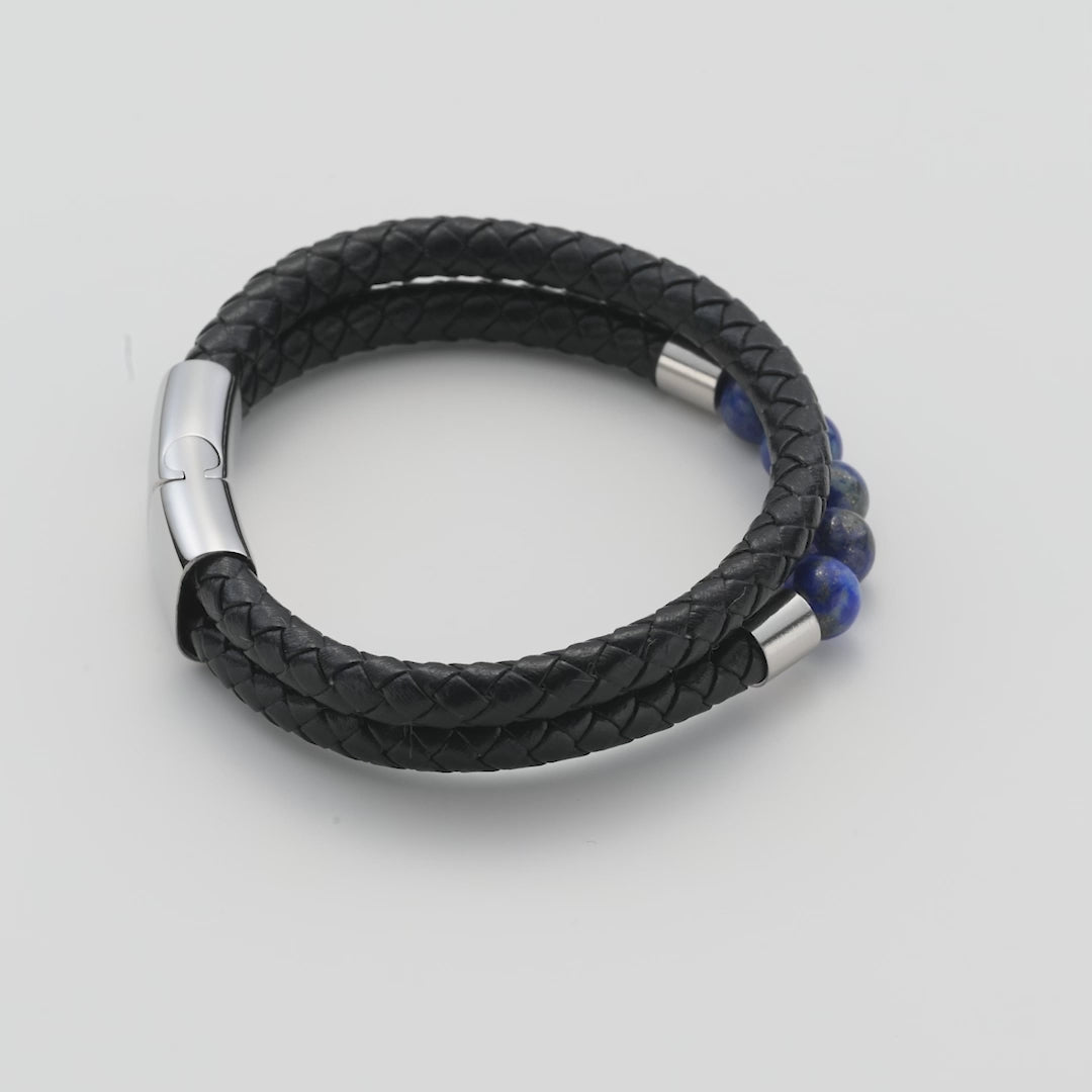 Men's Lapis Genuine Leather Bracelet Video