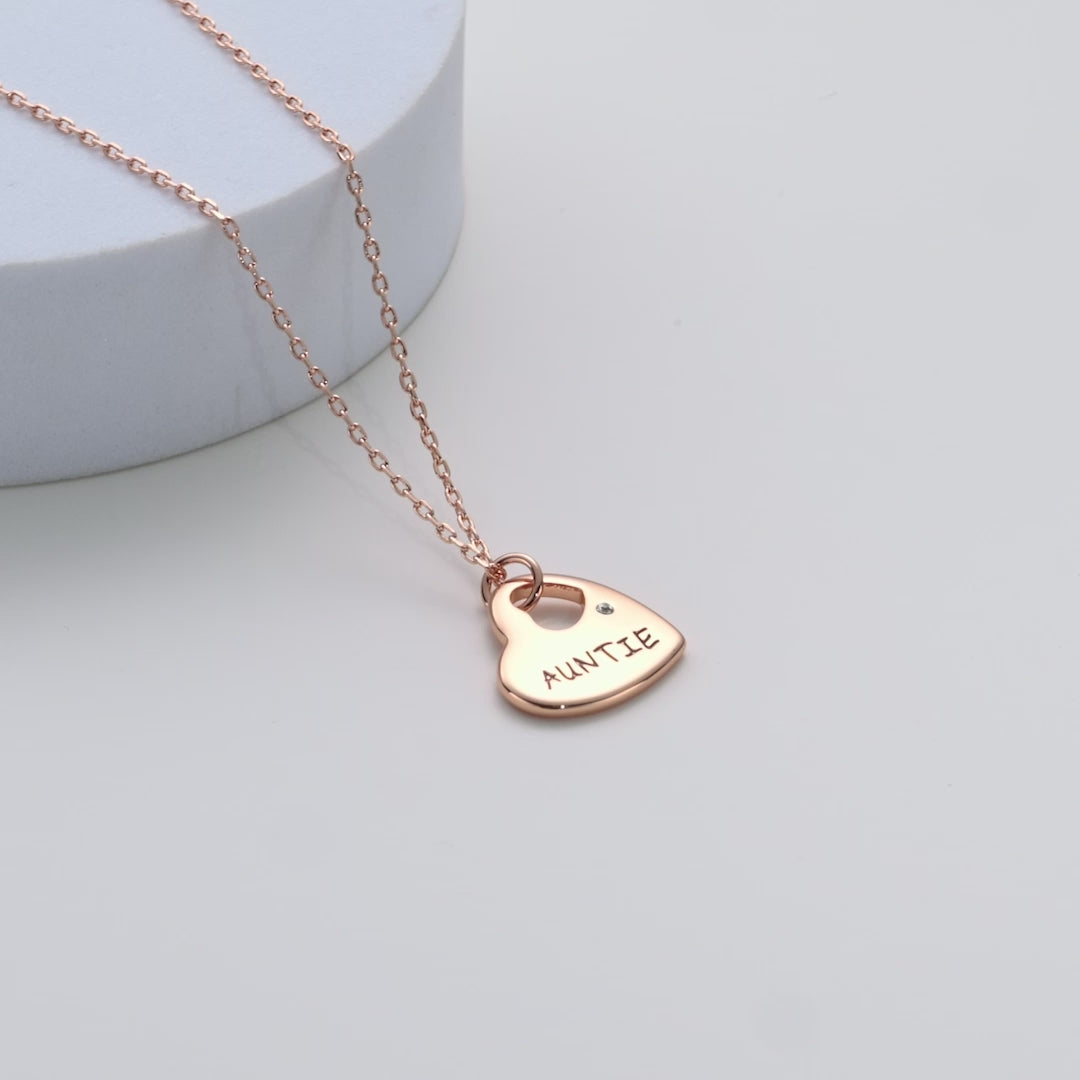 Rose Gold Plated Auntie Heart Necklace Created with Zircondia® Crystals Video