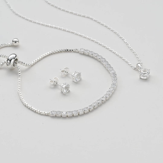 Silver Plated Solitaire Friendship Set Created with Zircondia® Crystals Video
