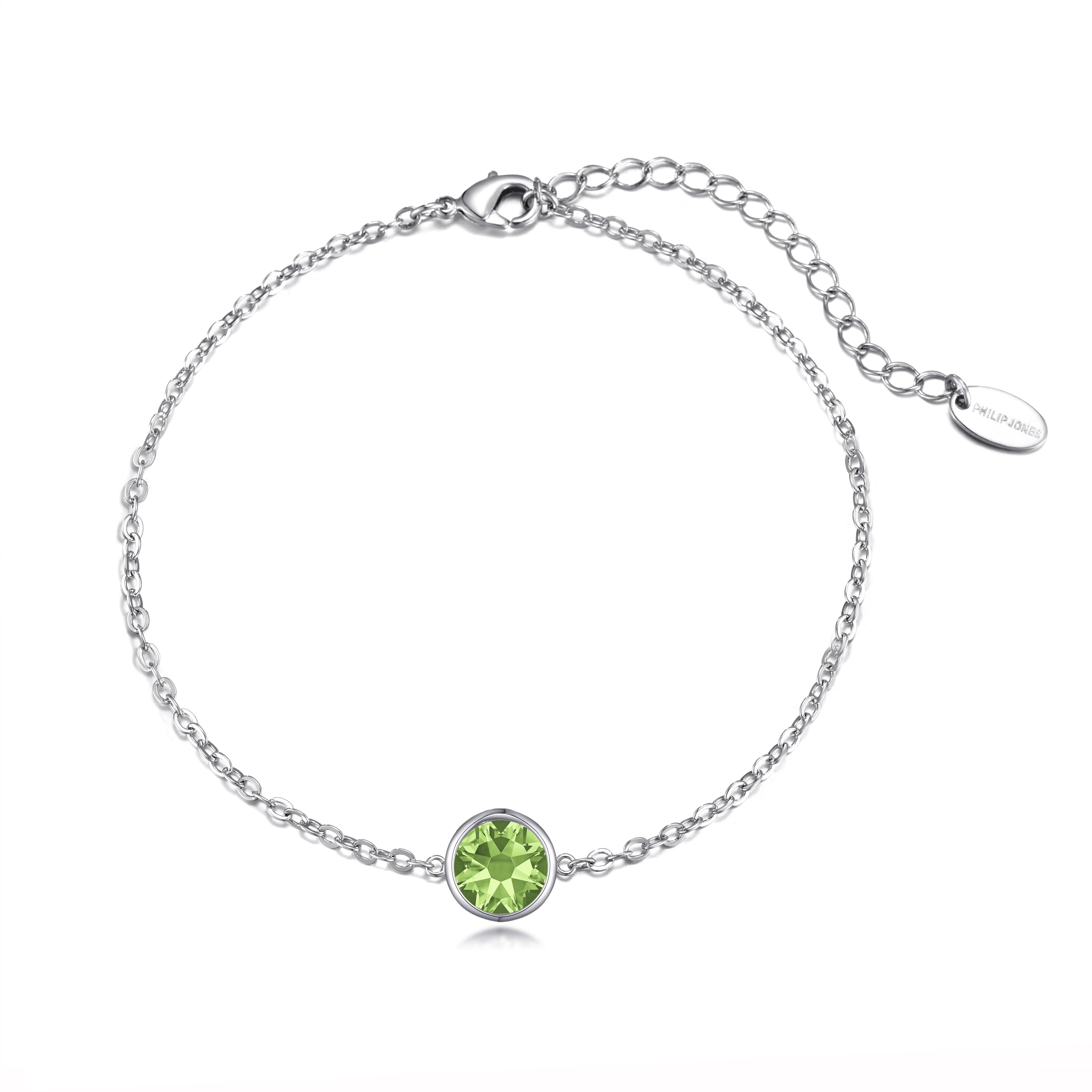 Light Green Crystal Anklet Created with Zircondia® Crystals by Philip Jones Jewellery