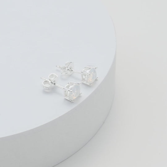 White Opal Earrings Created with Zircondia® Crystals Video