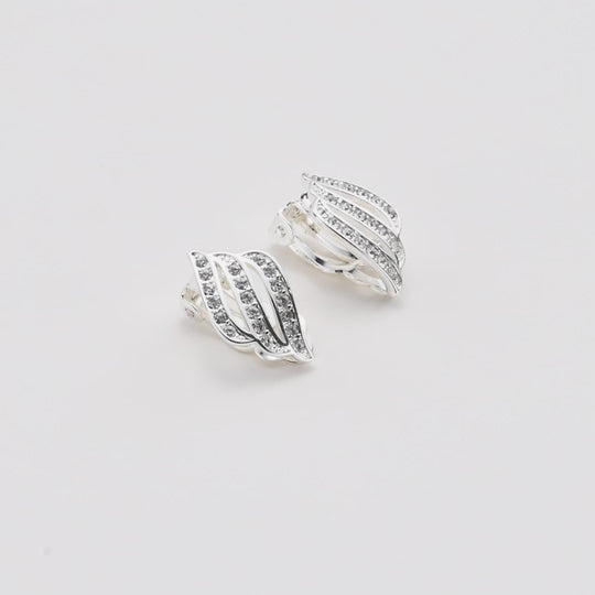 Silver Plated Triple Row Clip On Earrings Created with Zircondia® Crystals Video