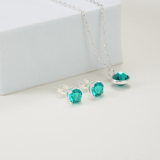 December (Blue Topaz) Birthstone Necklace & Earrings Set Created with Zircondia® Crystals Video