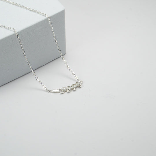 Silver Plated Leaf Necklace Created with Zircondia® Crystals Video