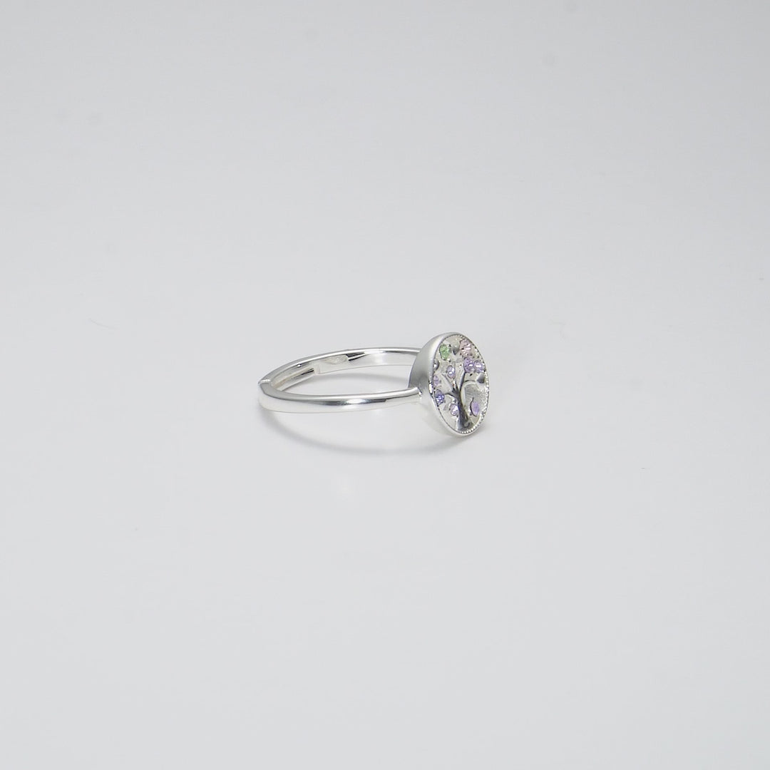 Silver Plated Chakra Tree of Life Ring Created with Zircondia® Crystals Video