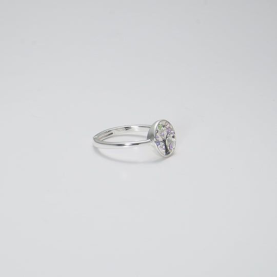 Silver Plated Chakra Tree of Life Ring Created with Zircondia® Crystals Video