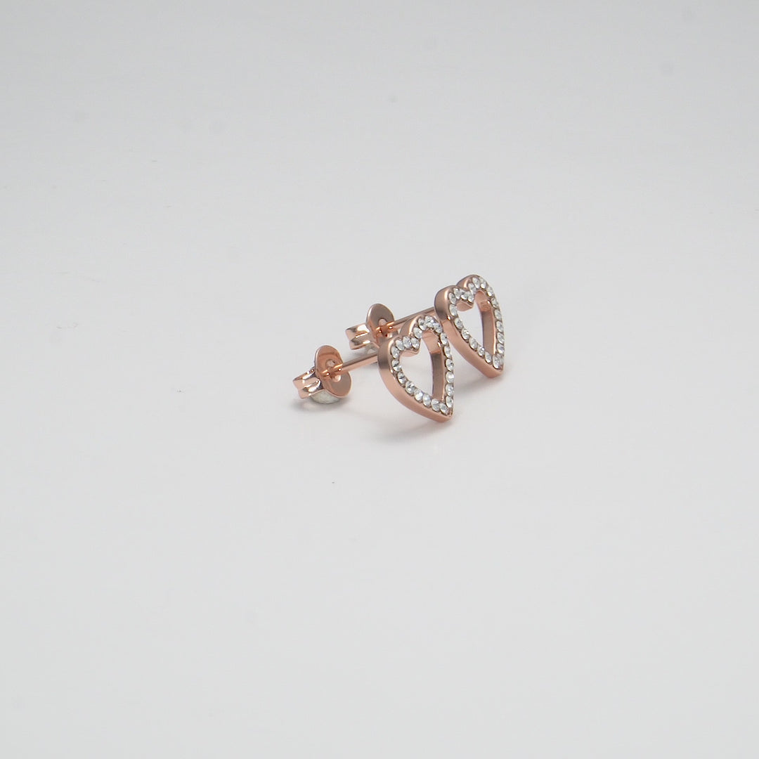 Rose Gold Plated Open Heart Earrings Created with Zircondia® Crystals Video