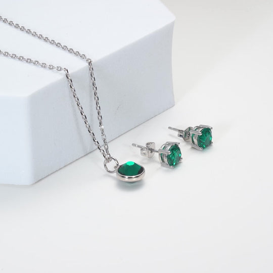 May (Emerald) Birthstone Necklace & Earrings Set Created with Zircondia® Crystals Video