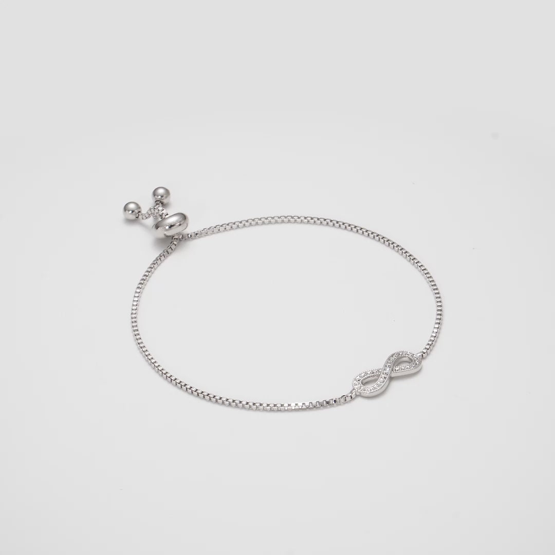 Silver Plated Infinity Friendship Bracelet Created with Zircondia® Crystals Video