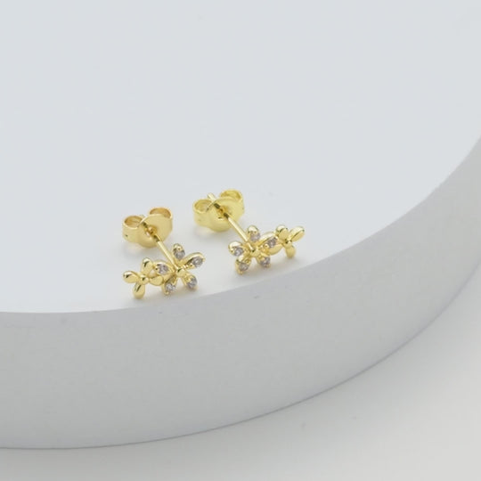 Gold Plated Flower Earrings Created with Zircondia® Crystals Video