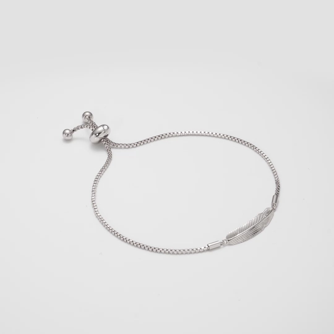 Silver Plated Feather Friendship Bracelet Created with Zircondia® Crystals Video