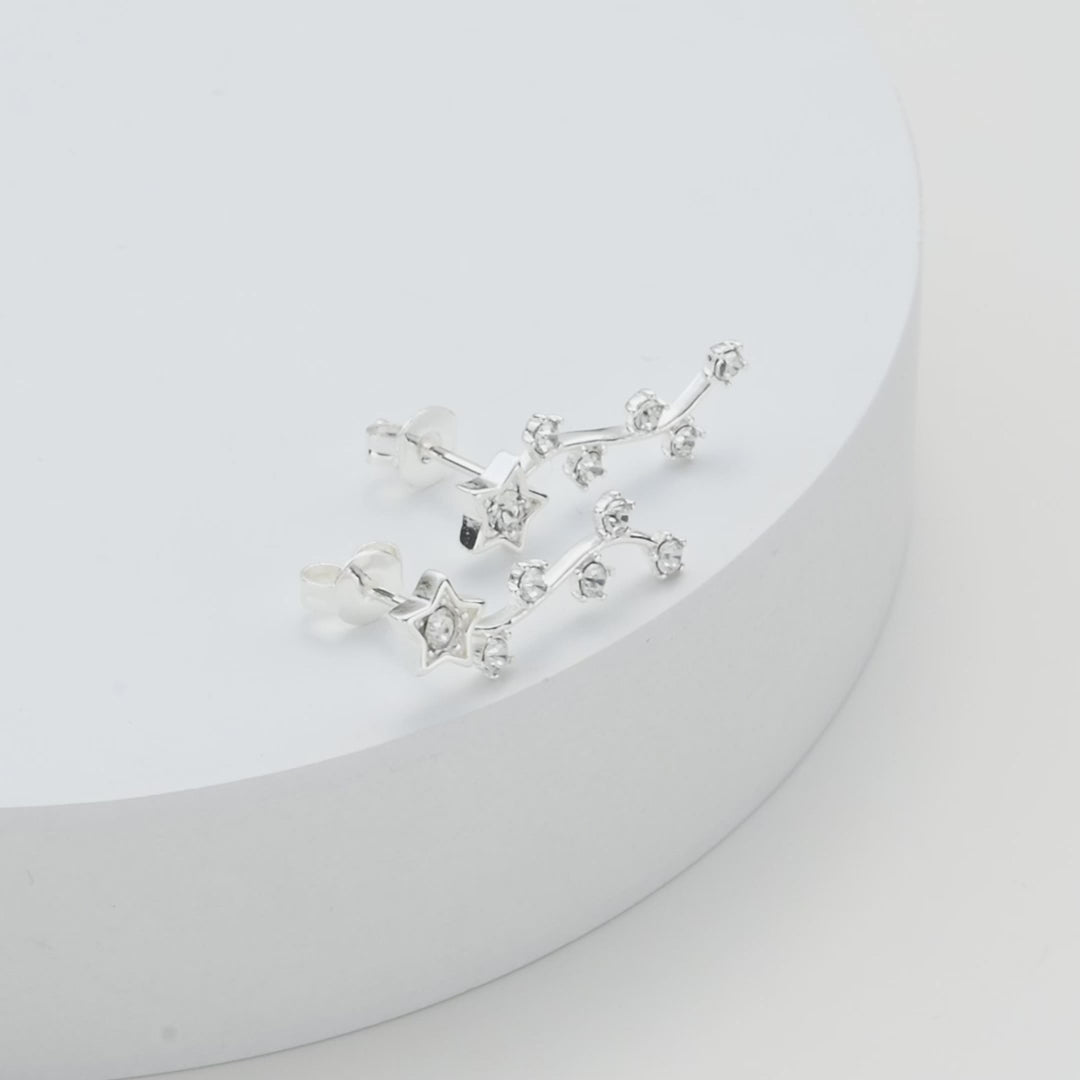 Silver Plated Star Climber Earrings Created with Zircondia® Crystals Video
