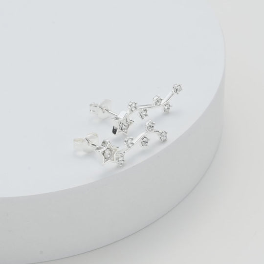 Silver Plated Star Climber Earrings Created with Zircondia® Crystals Video