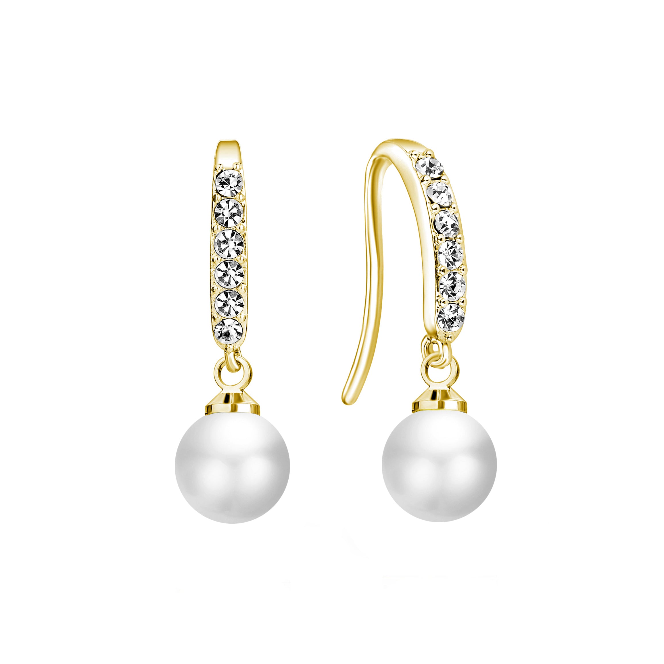 Gold Plated Pearl Drop Earrings Created with Zircondia® Crystals by Philip Jones Jewellery