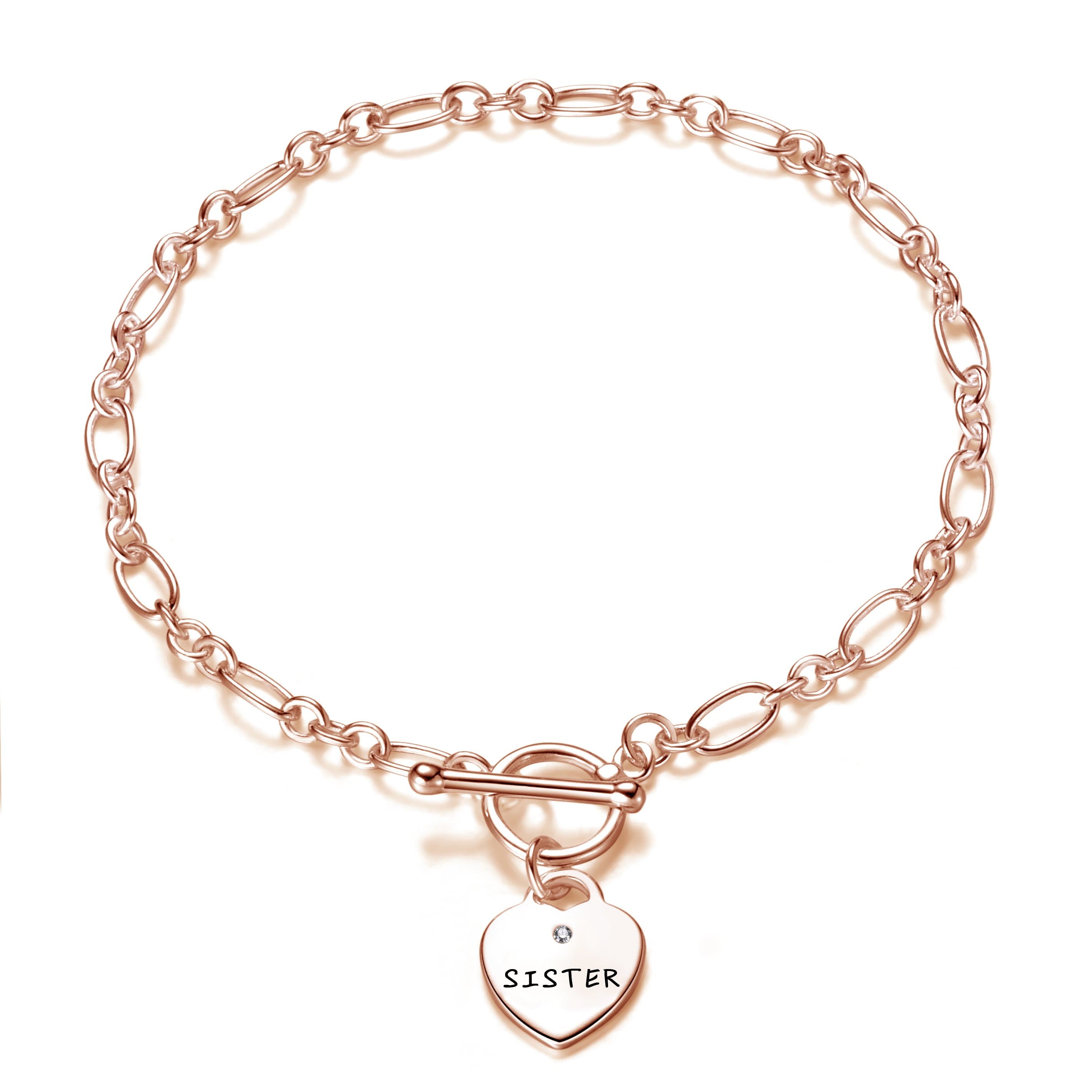Rose Gold Plated Sister Charm Bracelet Created with Zircondia® Crystals by Philip Jones Jewellery