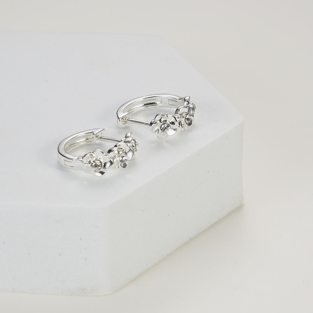 Silver Plated Flower Hoop Earrings Created with Zircondia® Crystals Video