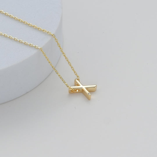 Gold Plated Initial Necklace Letter X Created with Zircondia® Crystals Video