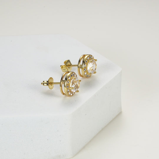 Gold Plated Halo Earrings Created with Zircondia® Crystals Video