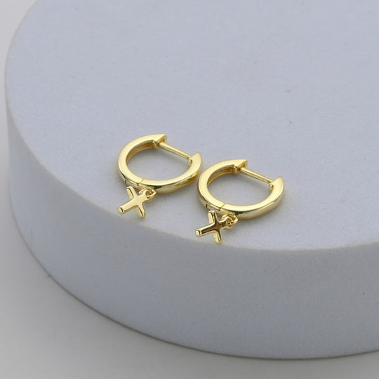 Gold Plated Cross Charm Hoop Earrings Video