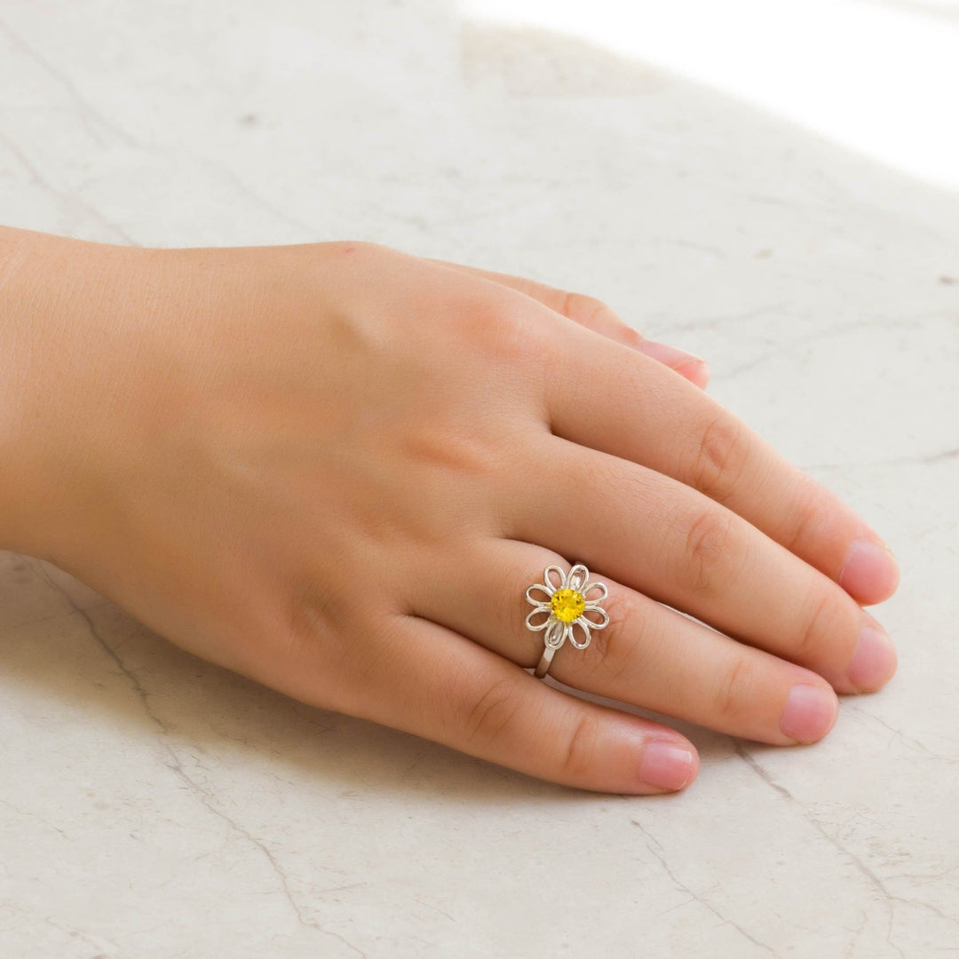 Adjustable Crystal Daisy Ring Created with Zircondia® Crystals - Philip Jones Jewellery