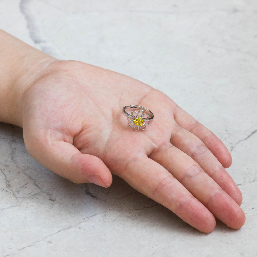 Adjustable Crystal Daisy Ring Created with Zircondia® Crystals - Philip Jones Jewellery