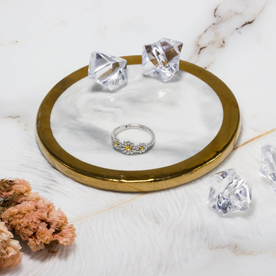 Adjustable Triple Crystal Daisy Ring Created with Zircondia® Crystals - Philip Jones Jewellery