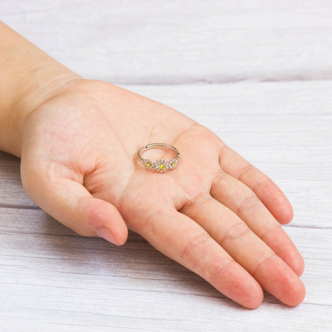 Adjustable Triple Crystal Daisy Ring Created with Zircondia® Crystals - Philip Jones Jewellery