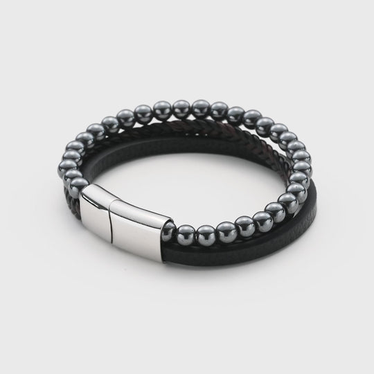 Men's Genuine Leather Hematite Bracelet Video